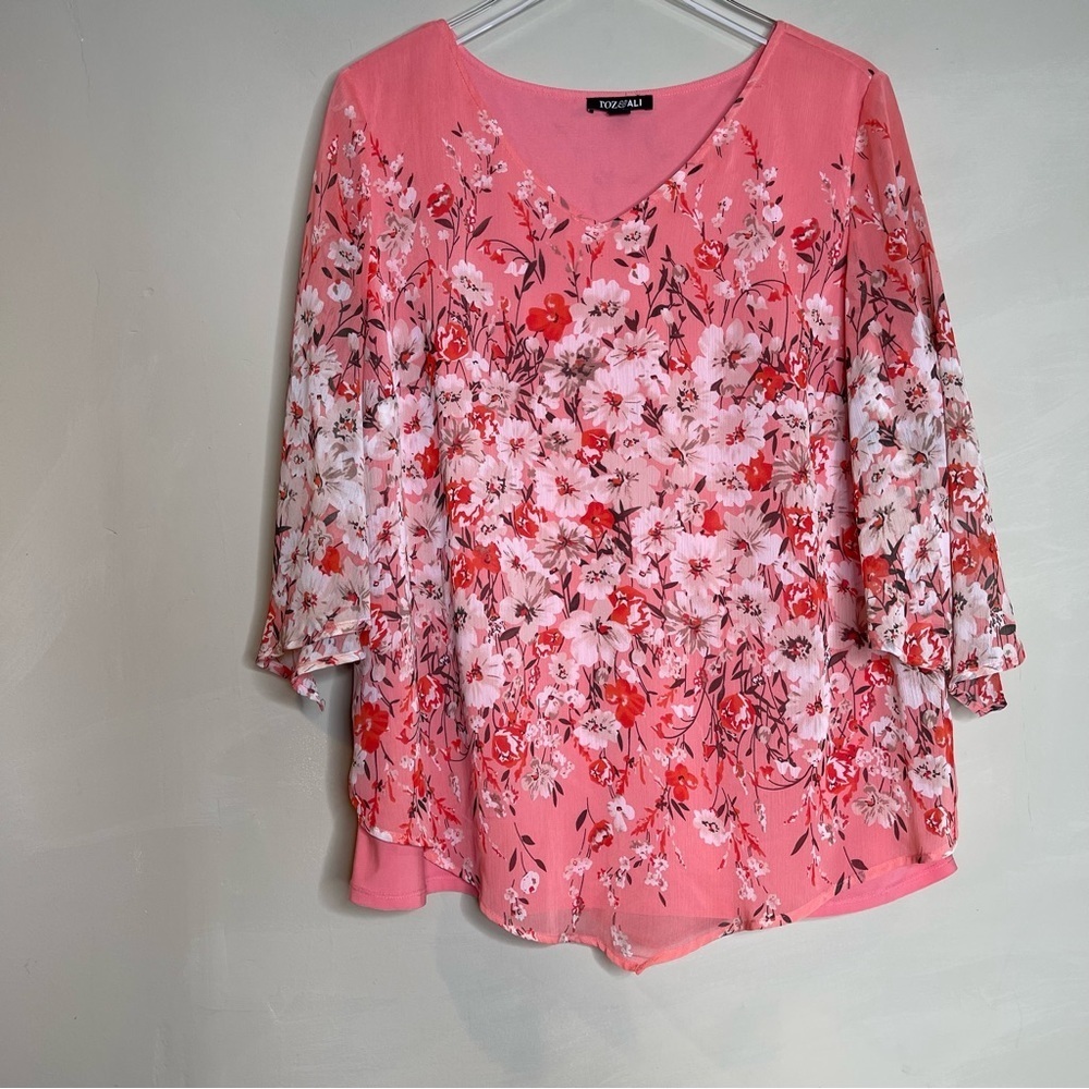 Roz and Ali peach Floral Blouse size XL - Picture 2 of 9